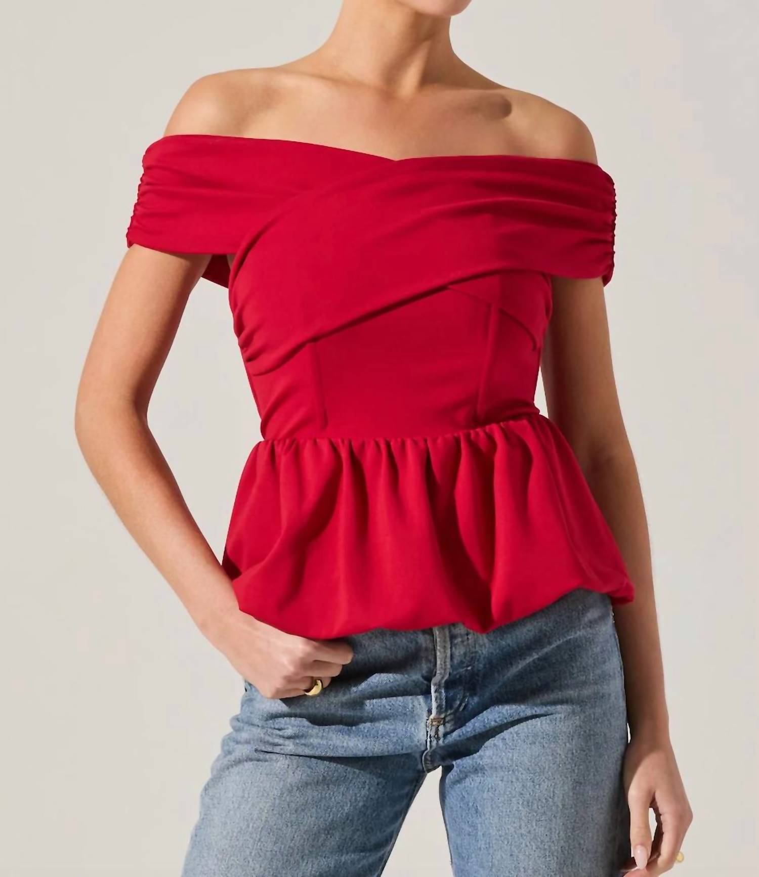 ASTR Tennille Off The Shoulder Peplum Top in red - women's blouse