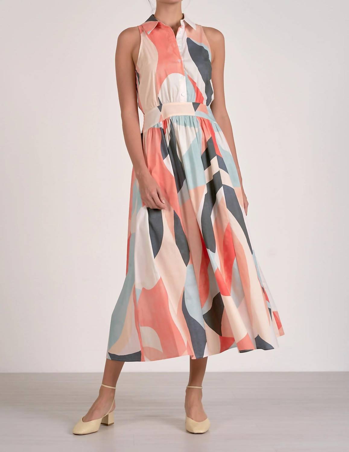 Elan - Abstract Print Collared Maxi Dress