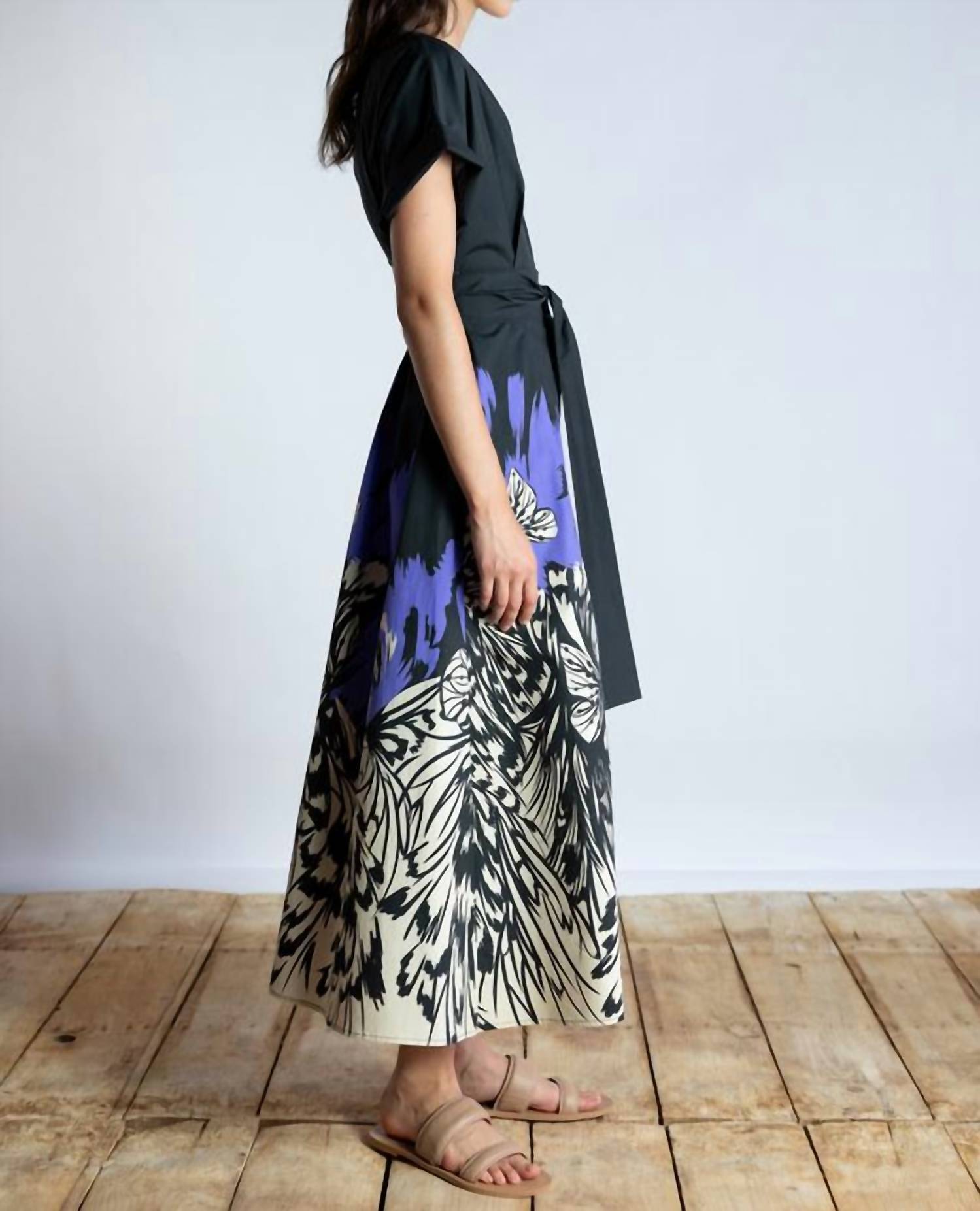 Psophia - Midnight Butterfly Contrast Cotton Sleeve Dress