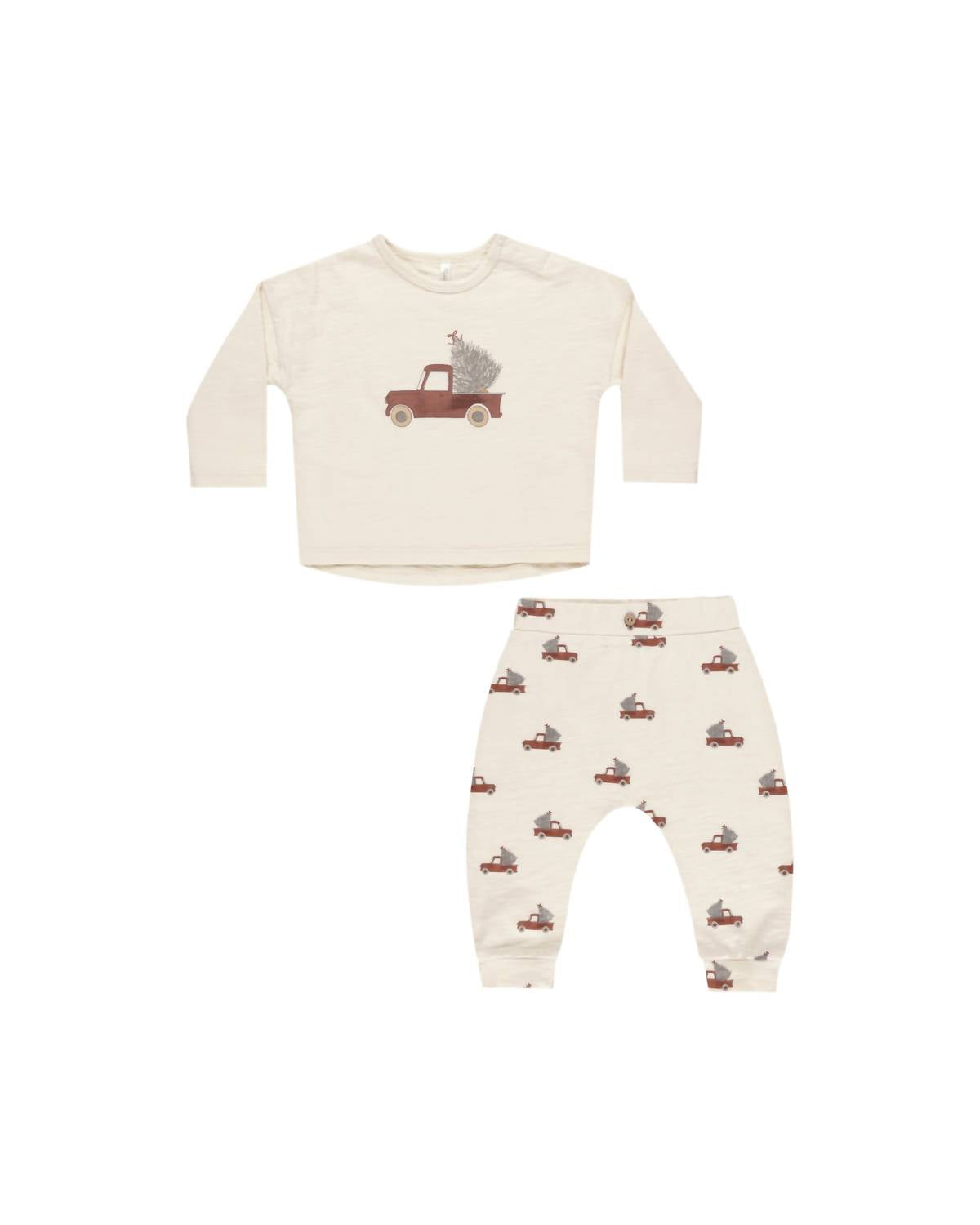 Rylee + Cru Baby's Trucks Long Sleeve Pant Set in cream - item