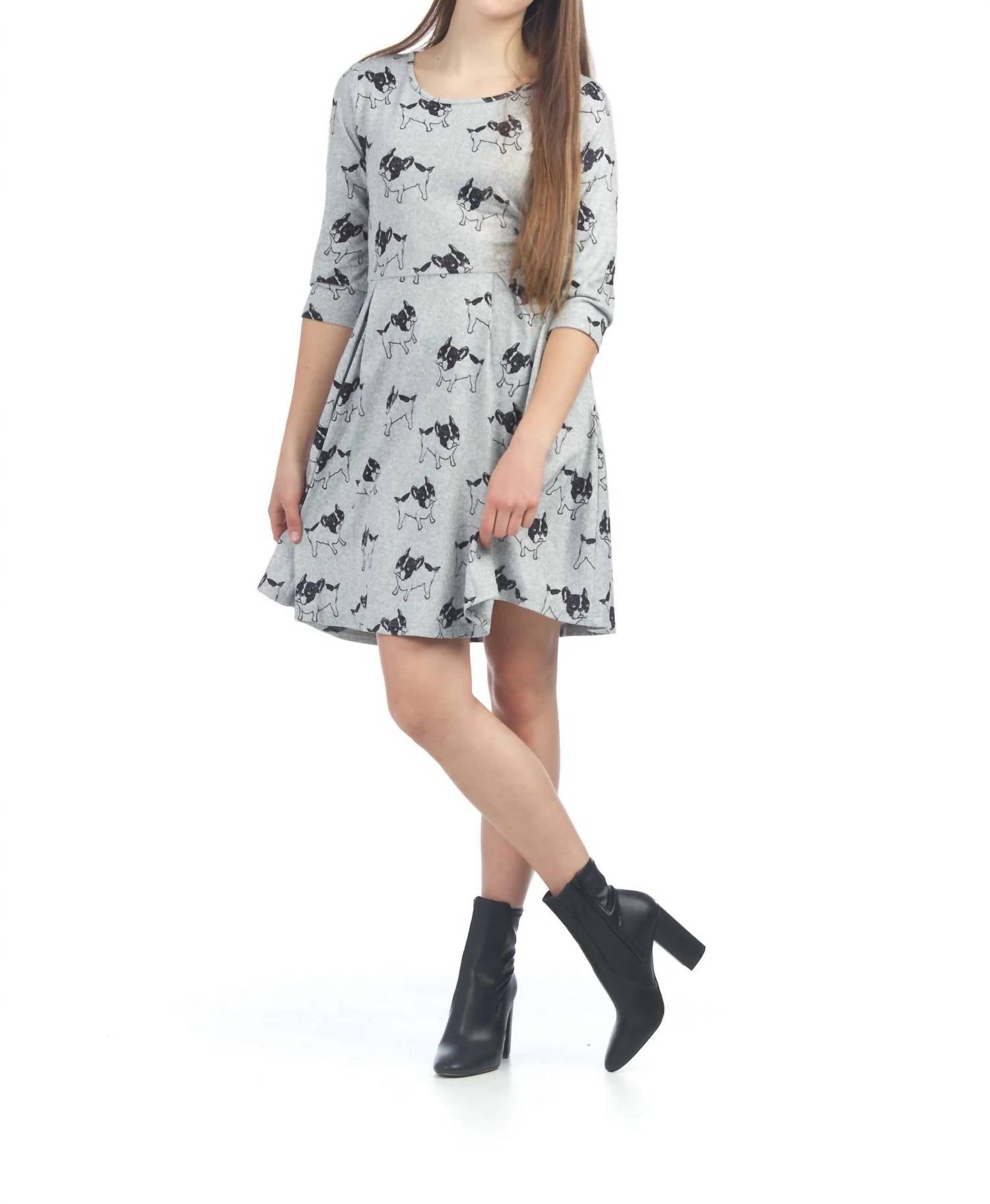 Papillon - French Bull Dog Print Sweater Dress
