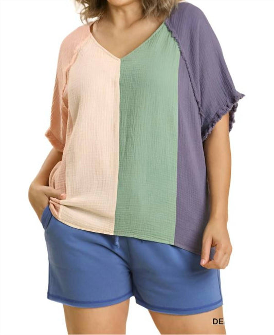 Umgee - Color Block Cotton Gauze Top,