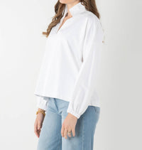 Emily McCarthy Long Sleeve Poppy Top in white - women's blouse - detail view