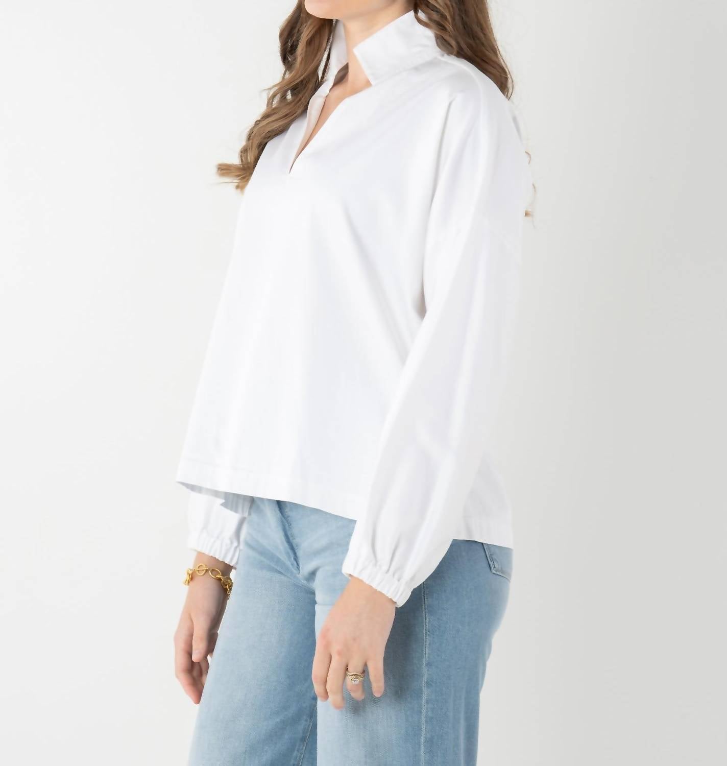 Emily McCarthy Long Sleeve Poppy Top in white - women's blouse - detail view
