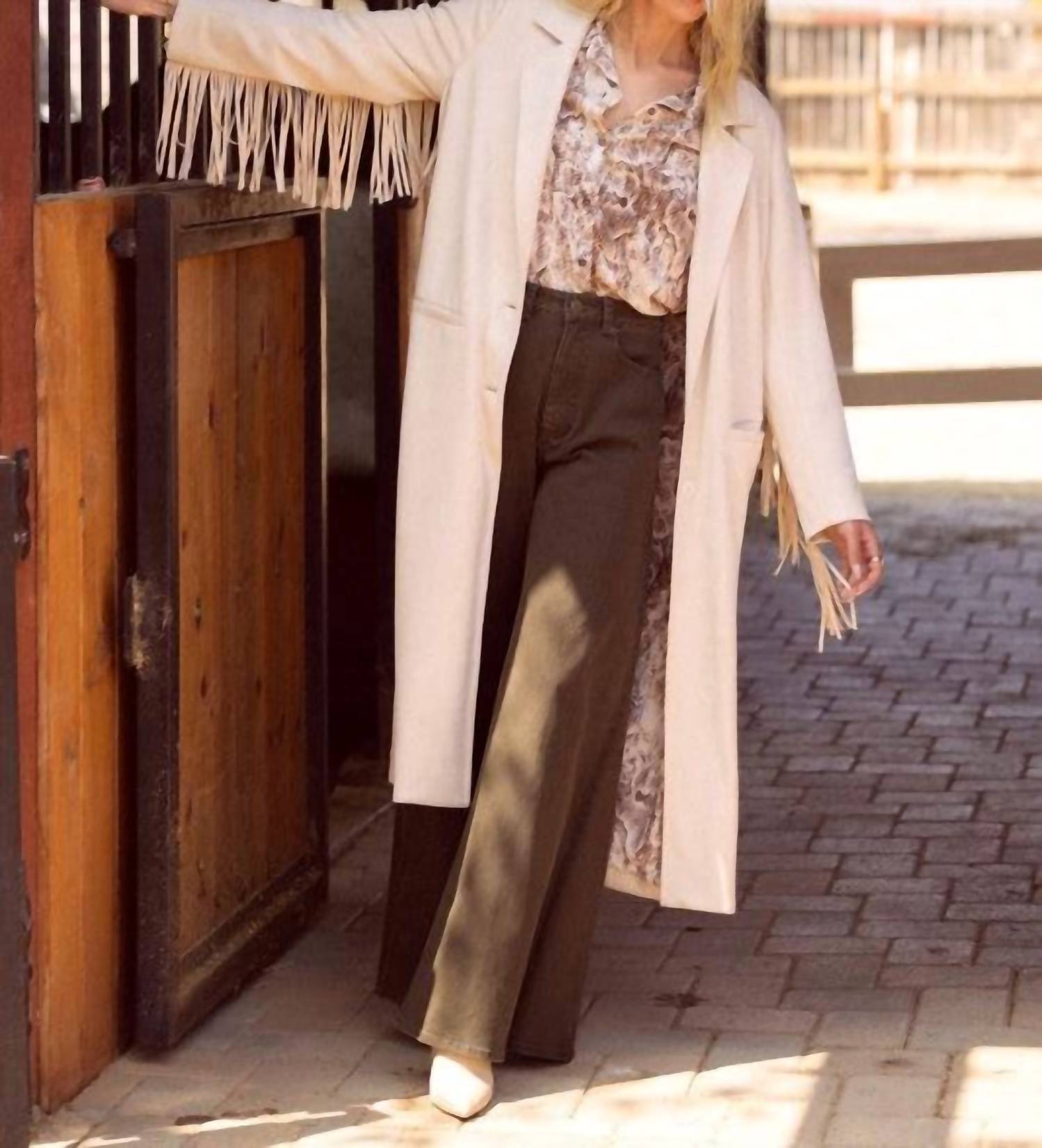 Skies Are Blue - Fringe Detail Maxi Coat