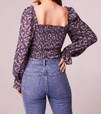 Band Of The Free - Cropped Floral Smocked Long Sleeve Blouse