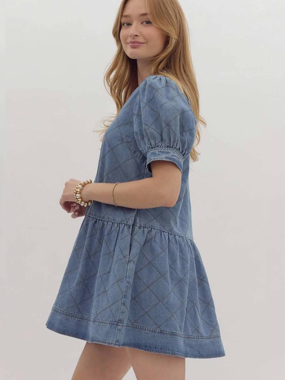 Entro - Denim Quilted Look Mini Dress