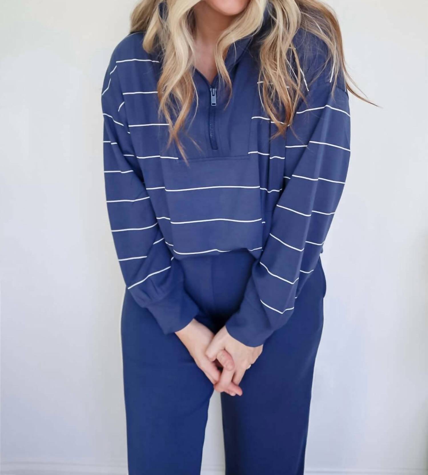 Rae Mode - Victoria Stripe Quarter Zip Top & Piping Straight Leg Pant Set