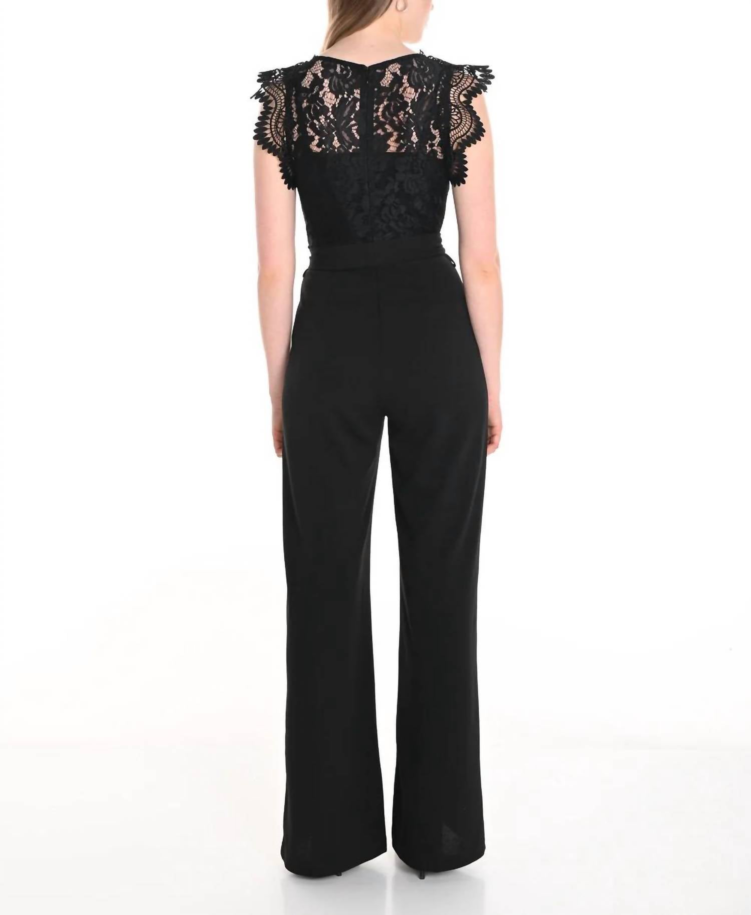 Frank Lyman Formal V-neck Jumpsuit in black - women's pants - detail view