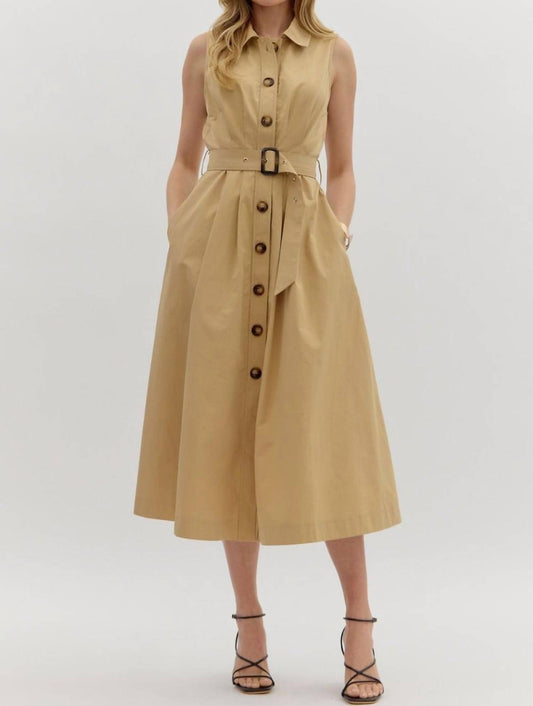 Entro - Belted Pleated Skirt & Pockets Dress