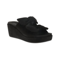 Corkys Footwear Women's Bowed Up Wedge Shoes in black faux suede - women's shoe - detail view