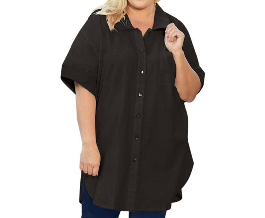 On The Plus Side - Cotton Collar Short Sleeve Kendall Tunic - Plus