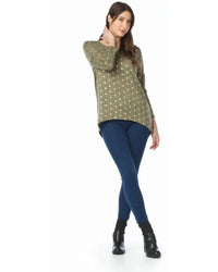 Papillon - Gold Foiled Polka Dot High Low Stretchy Top