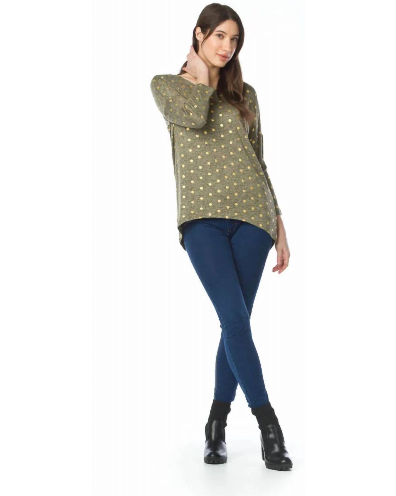 Papillon - Gold Foiled Polka Dot High Low Stretchy Top