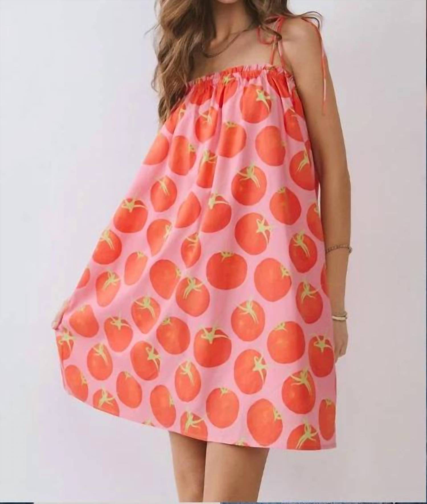 Tcec - Tomato Print Elastic Neckline Swing Mini Dress