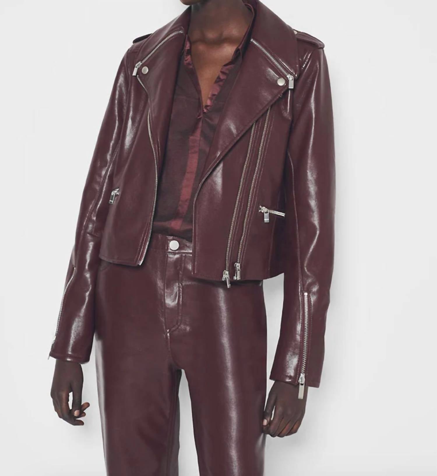 AS by DF Cindy Recycled Leather Jacket in port wine - women's jacket