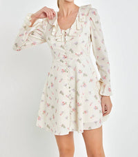 English Factory - FLORAL RUFFLED NECK DRESS