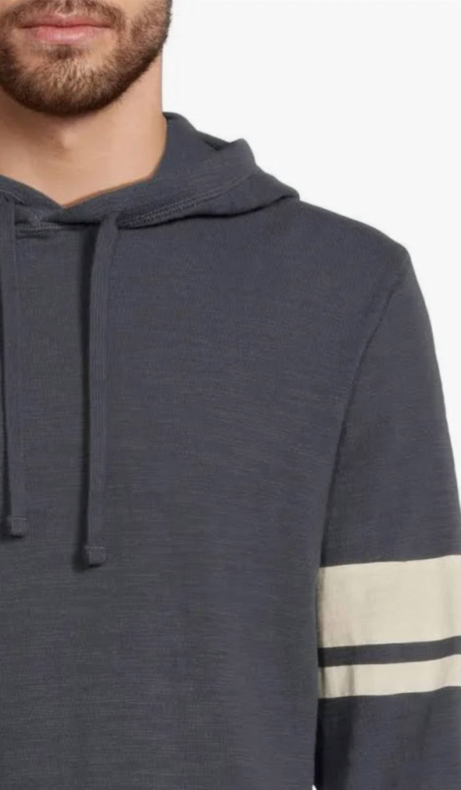Faherty Sunwashed Slub Hoodie in navy dune strip - men's shirt - alternate view