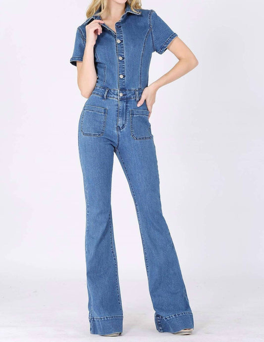 Wisteria Lane - Stylish Denim Cowgirl Jumpsuit