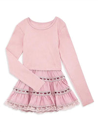 Theme - Girls Ballet Sofia Heart Bow Lace Mini Skirt