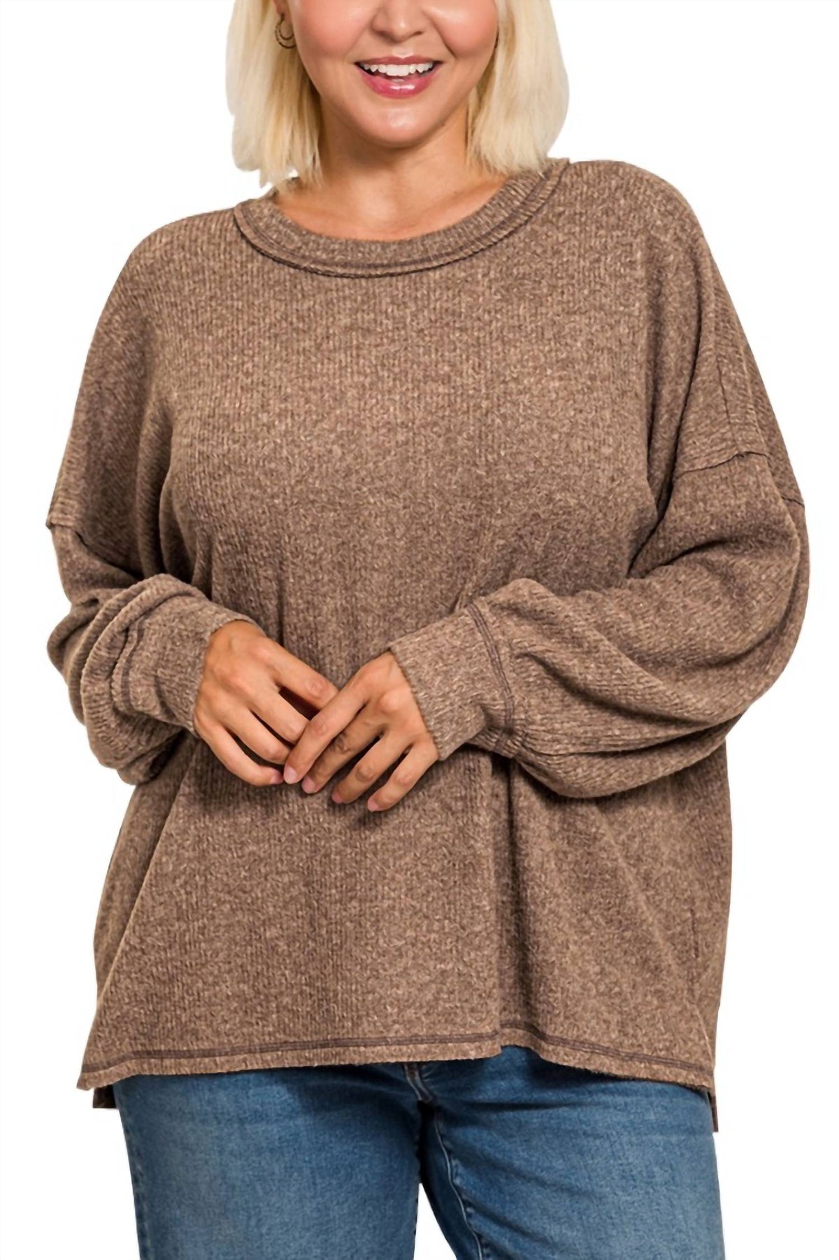 Zenana - Brushed Hacci Drop Shoulder Sweater