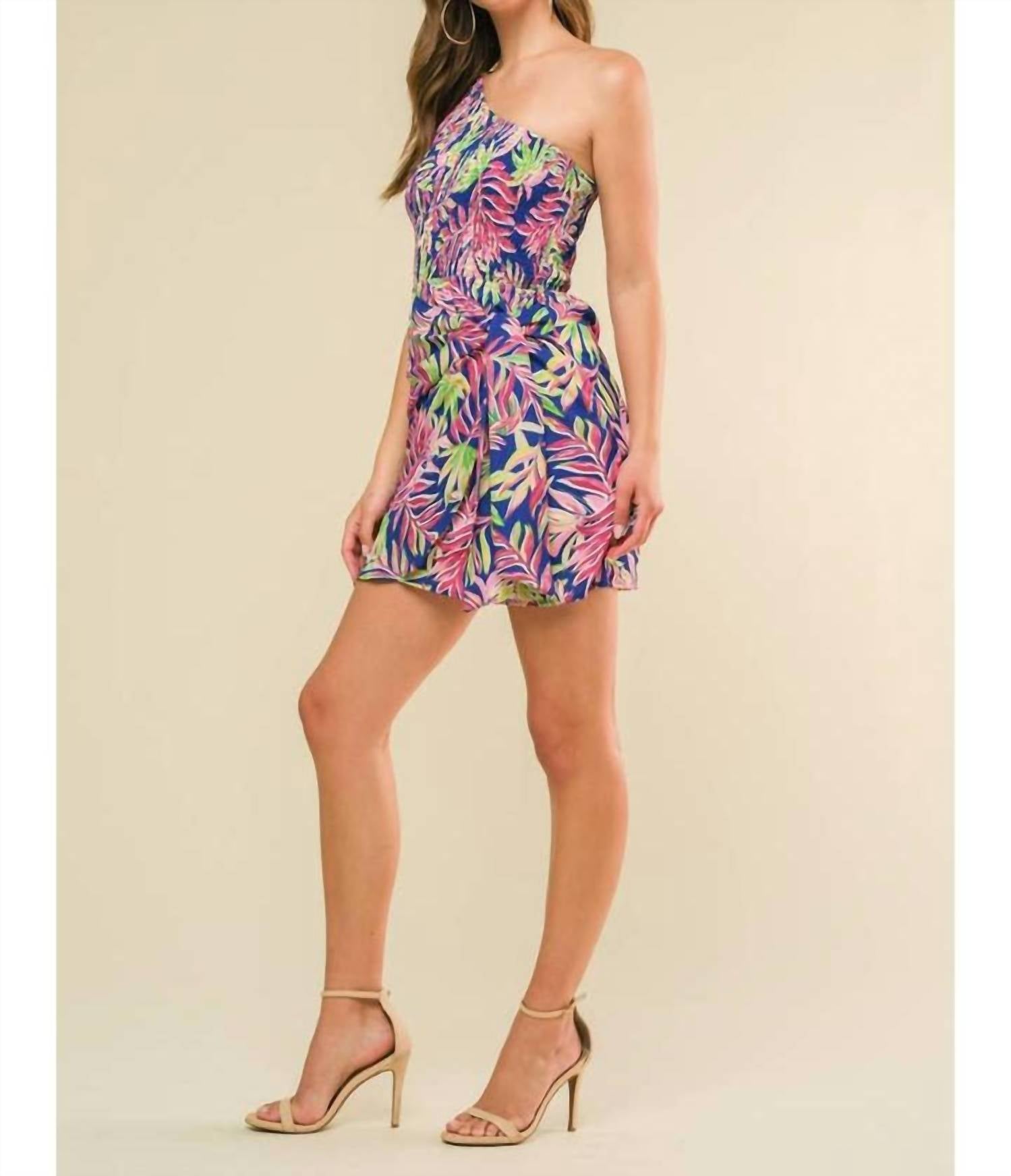 FLYING TOMATO Island Time Dress in navy fuchsia - women's dress - detail view