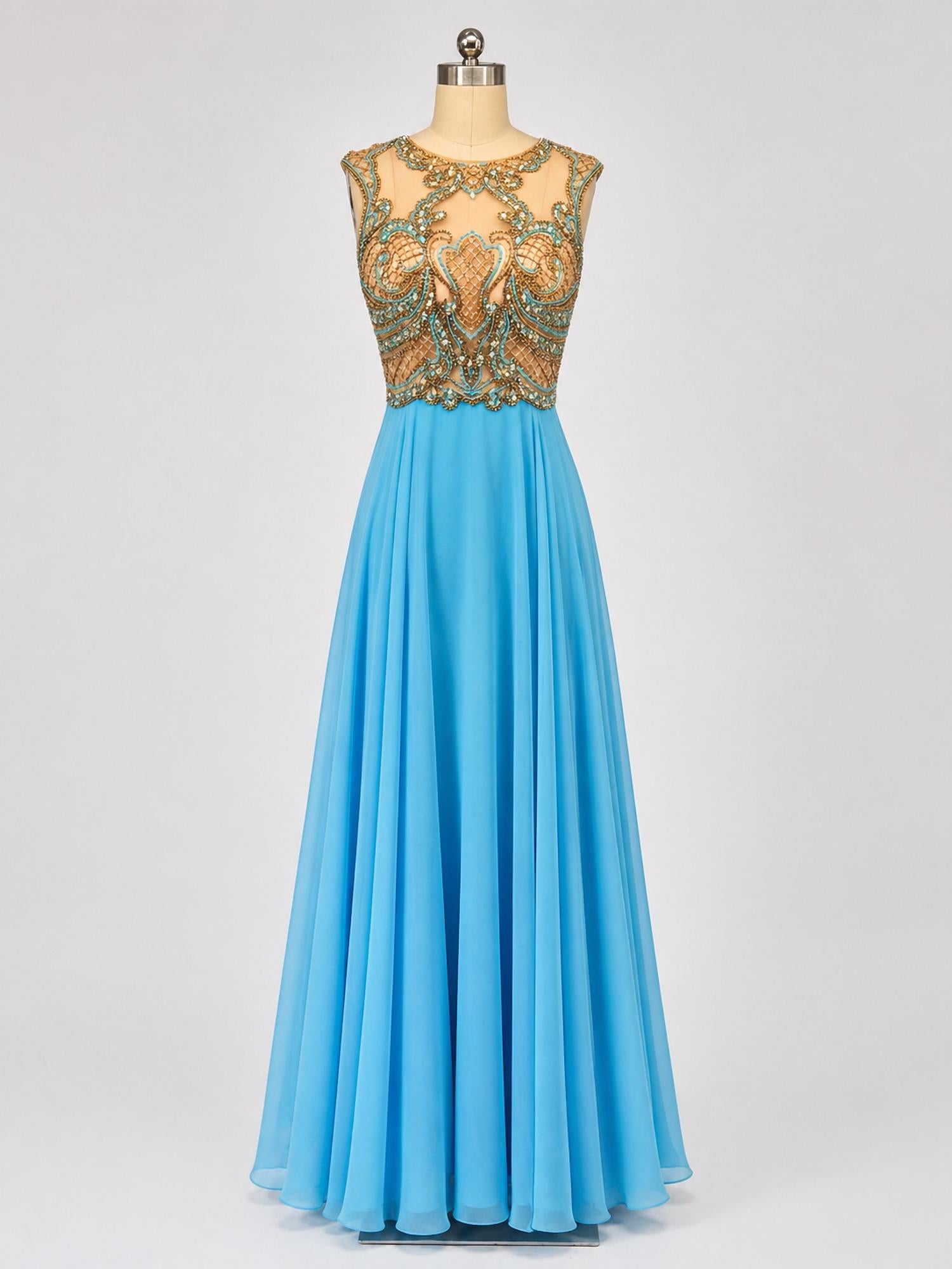 Sherri Hill Women's Beaded Chiffon Gown in light blue - women's dress