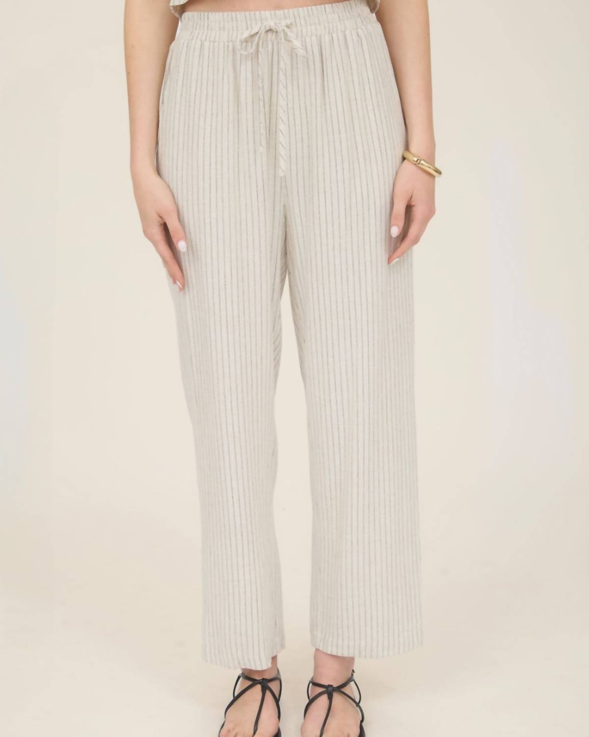 Venti6 - Clair Linen Pinstripe Drawstring Pants