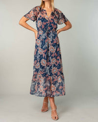 Lovestitch - Floral Chiffon Flutter Sleeve Tiered Maxi Dress