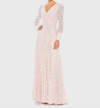 Mac Duggal - Beadedlace Long Sleeve Wrap Over Gown