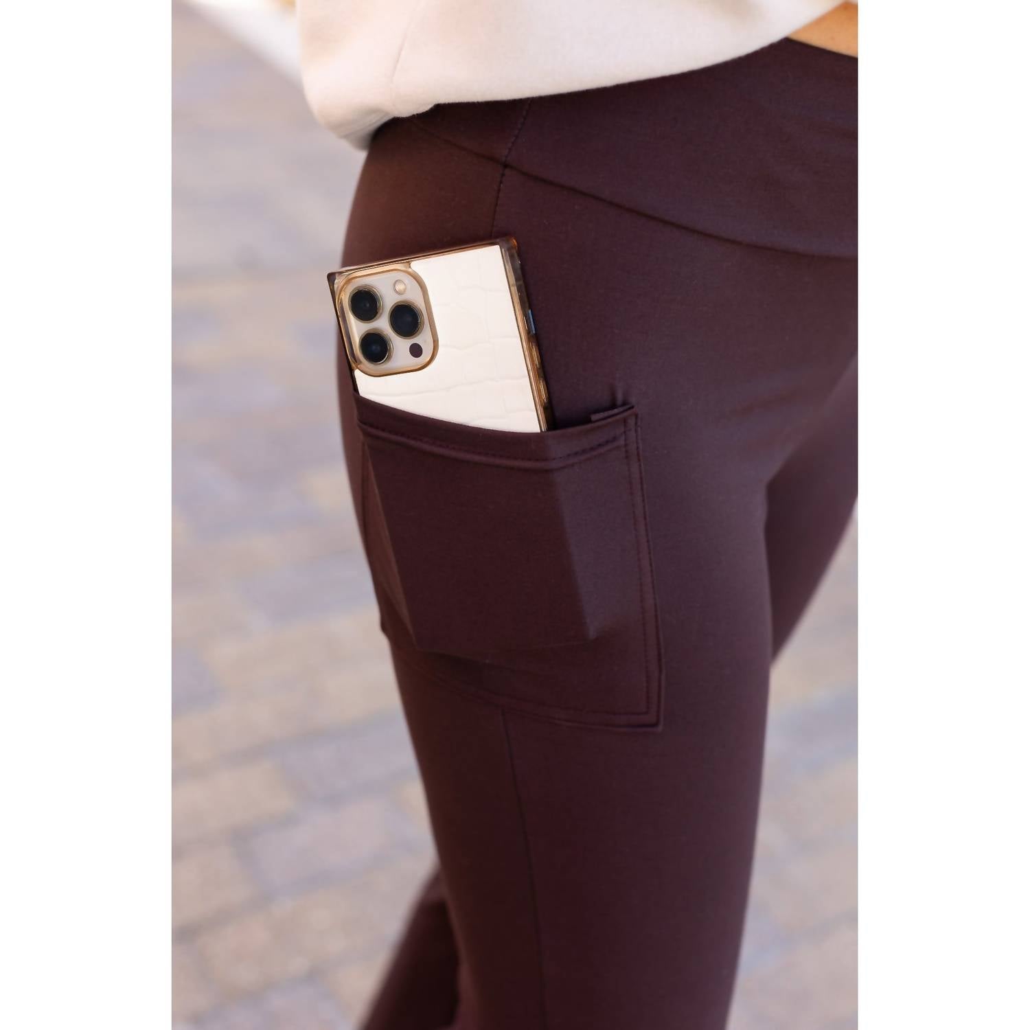 Julia Rose Rhea Bootcut Leggings With Pockets in brown - women's pants - alternate view