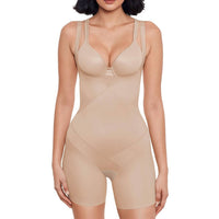 Miraclesuit Instant Tummy Tuck Open-bust Bodysuit Shorts in beige - women's shirt