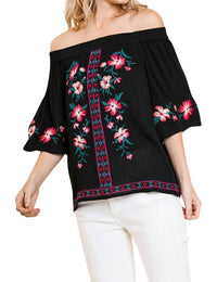 Umgee - Floral Embroidered Off The Shoulder Top