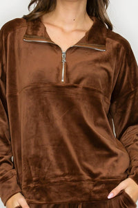 Knit Riot - Velour Quarter-zip Pullover Sweatshirt