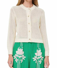 Nyland Evaine Long Sleeve 5 Button Cardigan Top in ivory - women's sweater