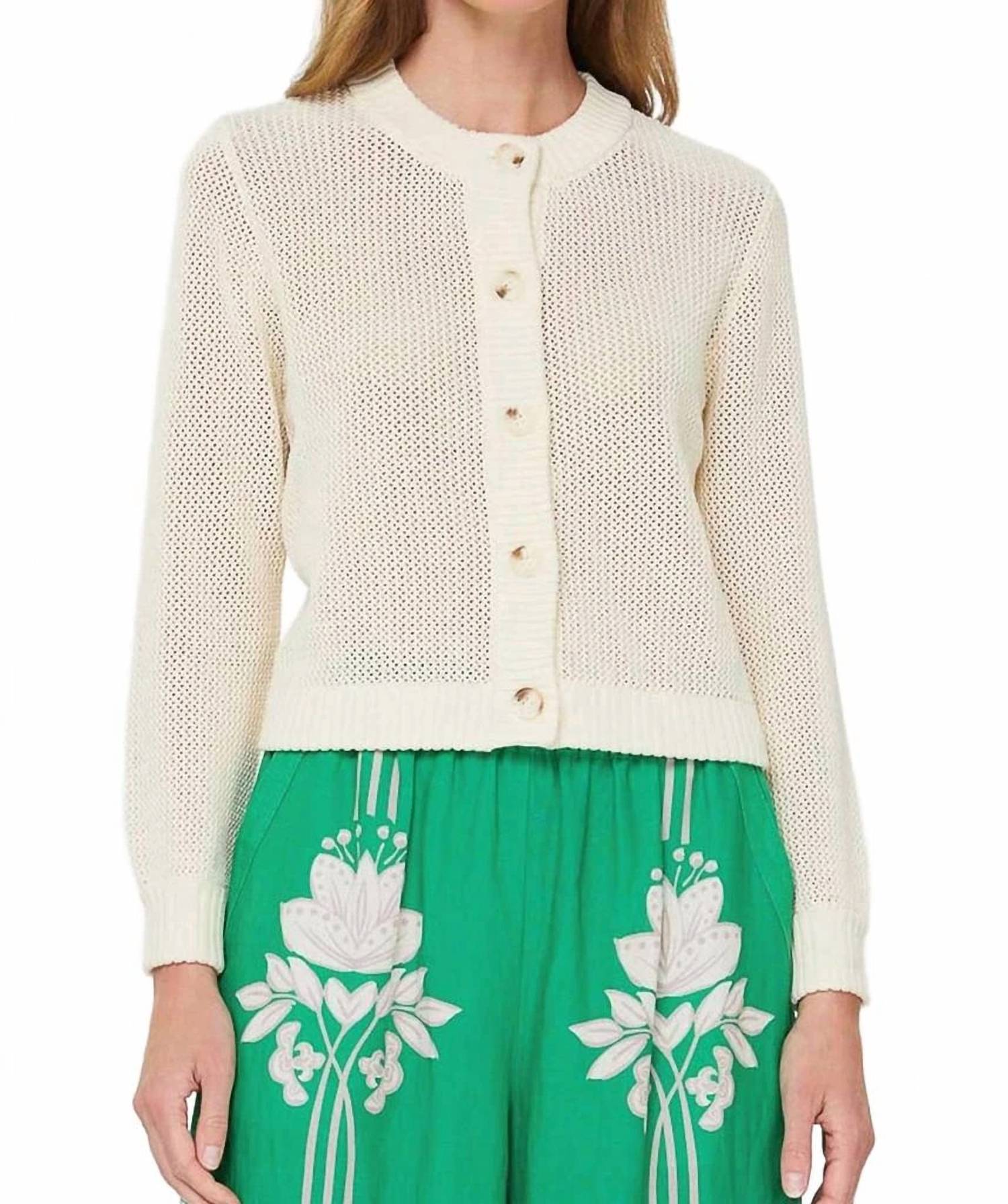 Nyland Evaine Long Sleeve 5 Button Cardigan Top in ivory - women's sweater