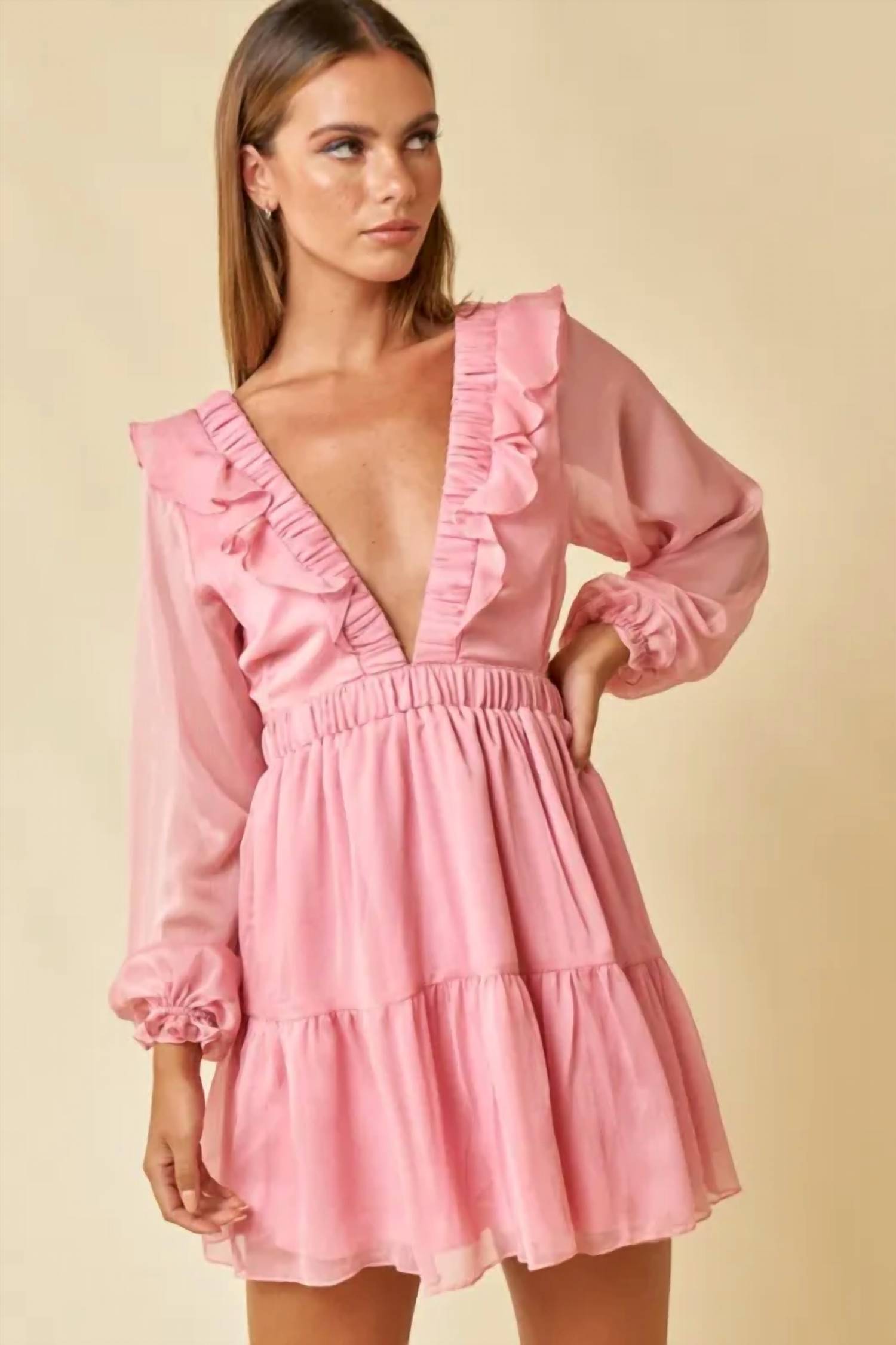 Blue Blush - RUFFLE DETAIL LACE UP BACK BABYDOLL DRESS