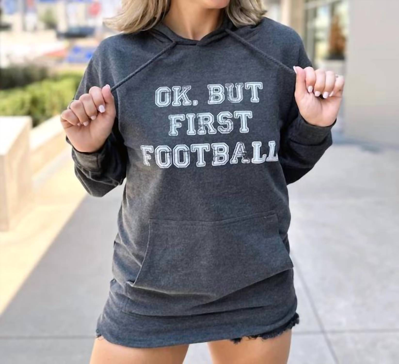 Live Love Gameday - Cozy Ok But First Football Hoodie Pullover