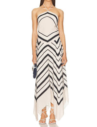 SIMKHAI Hera Halter Midi Dress in sand stripe - women's dress
