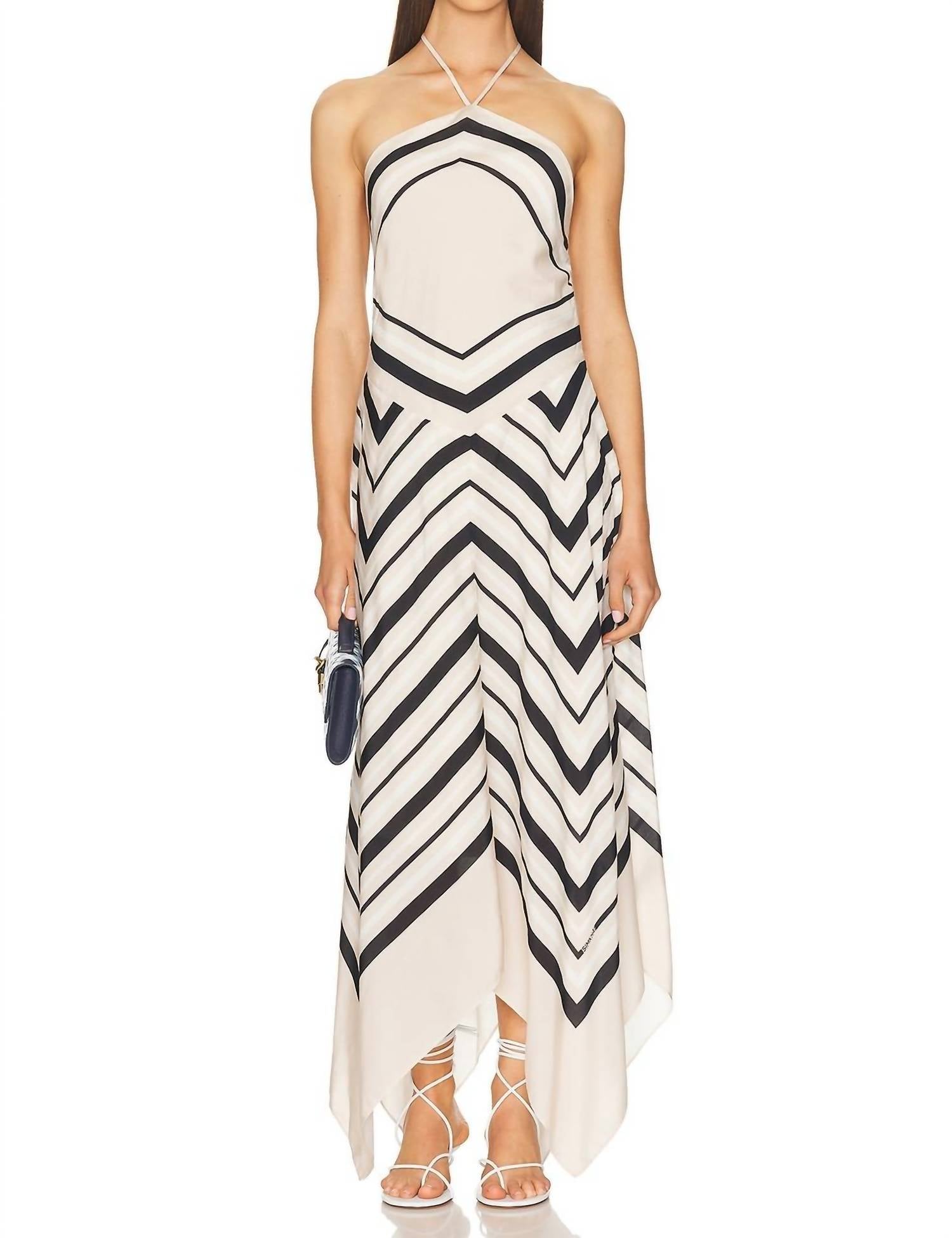 SIMKHAI Hera Halter Midi Dress in sand stripe - women's dress