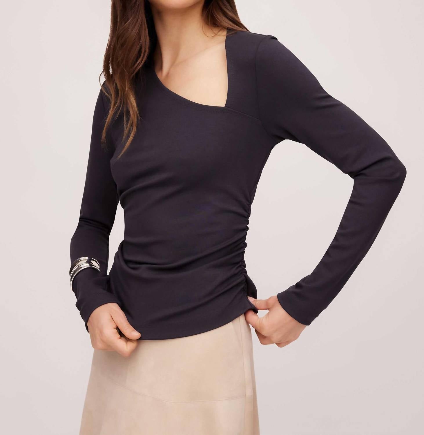 Fifteen Twenty - Shay Asymmetric Shirred Long Sleeve Top