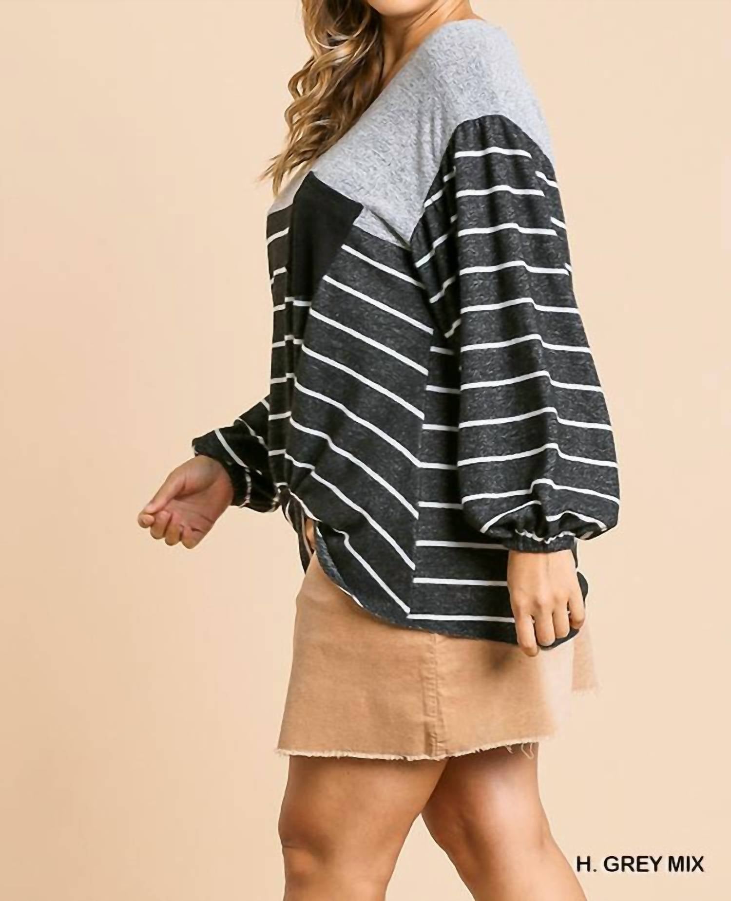 Umgee - Heathered Puff Sleeve Top - Plus