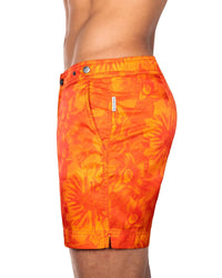 Prince & Bond Men's Elvio Sunburst Swim Shorts in orange floral print - men's swimwear - view 5