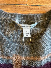 Autumn Cashmere Women's Shaker Stitch Plaid Sweater in charcoal combo - women's sweater - alternate view