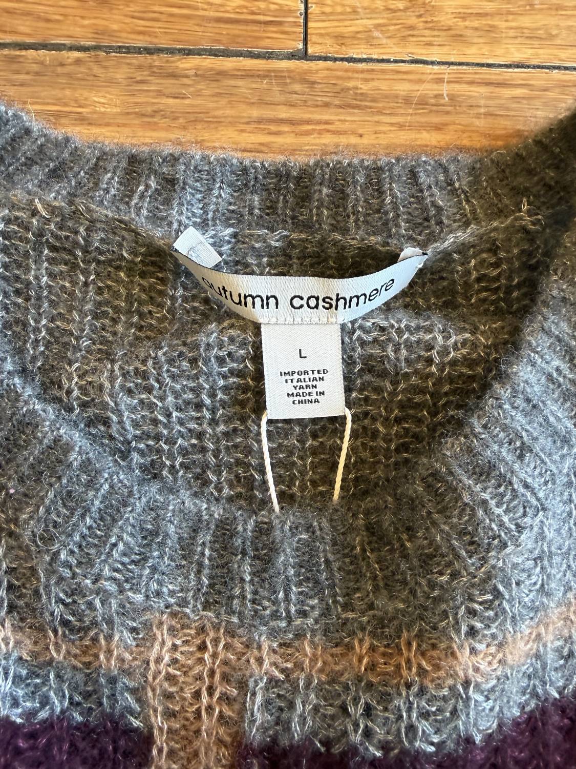 Autumn Cashmere Women's Shaker Stitch Plaid Sweater in charcoal combo - women's sweater - alternate view