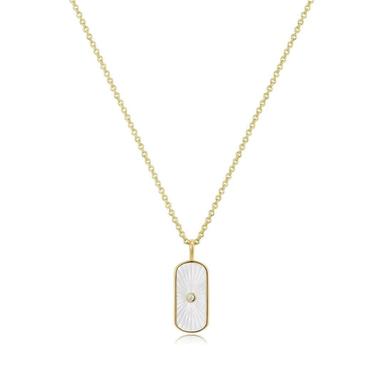 Eklexic - Tag Shaped Mop Pendant Stone Necklace