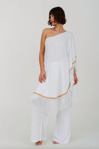 Pitusa Pima One Shoulder Top & Pant Set in white - women's sleepwear