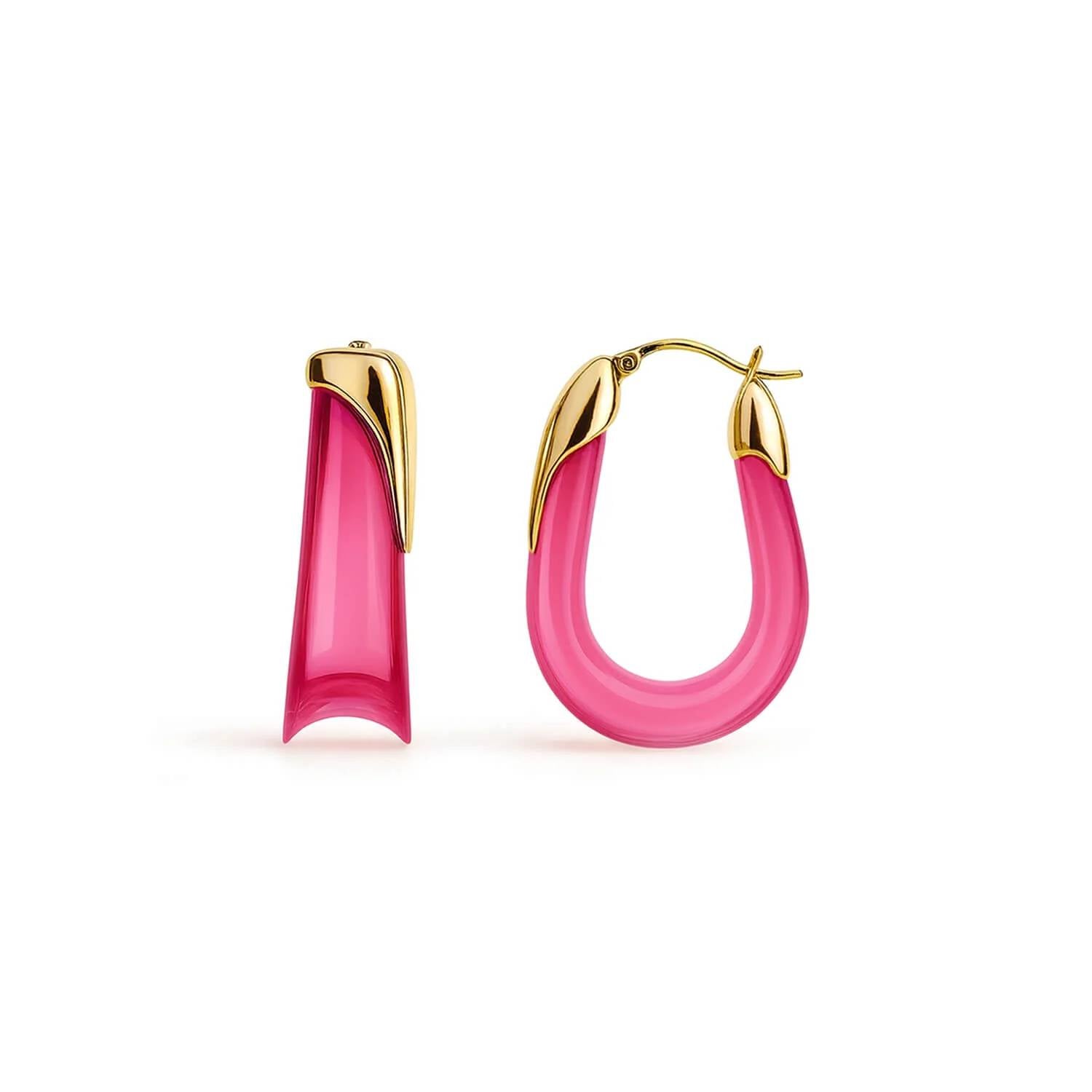 Gold & Honey - Women's Sculpted U Lucite Birthstone Hoop Earrings