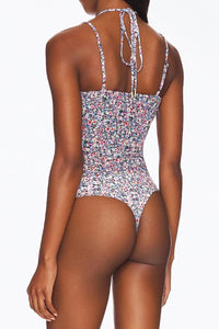 RIANNE CUTOUT STRETCH-MESH HALTERNECK BODYSUIT