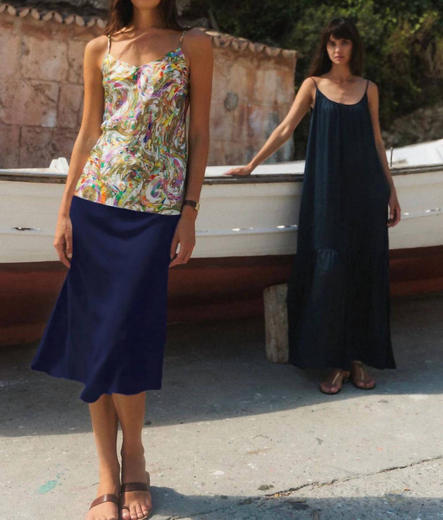 catherine gee Siena Slip Skirt in midnight navy - women's skirt - detail view